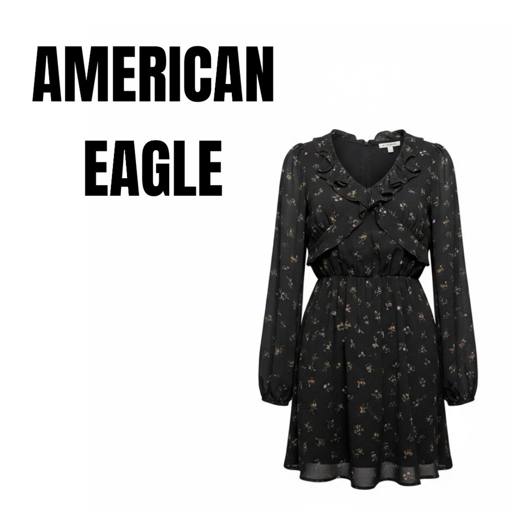 020 American Eagle Outfitters Black and Purple Floral Midi Dress S Womens